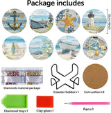 Summer Beach Diamond Art Coaster Kit with Holder,8pcs Diamond Painting Coaster,Gem Art Coasters Kit for Home Wall Decor Amshem
