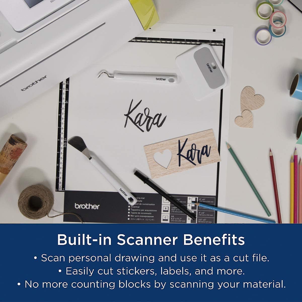 Brother ScanNCut SDX125EGY DIY Cutting Machine with Scanner, Adhesive Vinyl Sheets, Transfer Roll and 6 CADXBLD1 Replacement Blades Brother