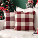 MIULEE Pack of 2 Christmas Classic Farmhouse Buffalo Check Plaids Linen Soft Soild Decorative Square Porch Throw Pillow Covers Home Decor Cushion Case for Sofa Bedroom 18x18 Inch, White and Red MIULEE