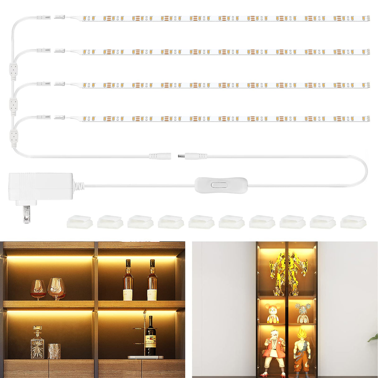 WOBANE LED Shelf Light, LED Closet Light Kit, 4PCS 20inch Pre-Cut Strip Bars, Designed for Shelves,Display Case, Bookshelf, in Cabinet Lighting, 2700K Warm White WOBANE