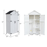 GDFStudio 67" Fir Wood Storage Shed 2 Doors Design Outdoor Tool Storage House Cabinet with Sloped Roof & 4 Interior Compartments for Garden Patio Backyard, White GDFStudio
