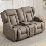 RV Loveseat Recliner with Console,Reclining Loveseat Sofa Wall Hugger Recliners for Small Spaces,Double Manual Recliner Couches with Cup Holders for Living Room Furniture (Fabric, Khaki) Generic
