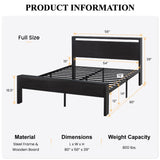 SHA CERLIN 14 Inch Full Size Metal Platform Bed Frame with Wooden Headboard and Footboard, Mattress Foundation, No Box Spring Needed, Large Under Bed Storage, Non-Slip Without Noise, Black Oak SHA CERLIN