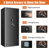 30 Gun Safe, Large Rifle Safe for Rifle and Shotgun/Rifle Pistol Rack/Storage Pocket/Removable Shelf/Silent Mode/External Battery/LED/Key,180° Open Door Panel Organizer Gun Cabinet Safe Unassembled TTSITG