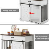 Aoowow Dog Crate Furniture 38" Wooden Dog Kennel Indoor with Sliding Barn Door,Heavy Duty Dog Crate Decorative Dog House with Drawer Dog Cage End Table for Small Medium Dogs,White Aoowow