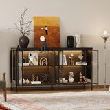 HOMSETTIE Glass Display Cabinet with LED Lights & Glass Shelves, Modern Curio Display Storage Cabinet with 4 Shelves for Collections, Trophies, Black HOMSETTIE