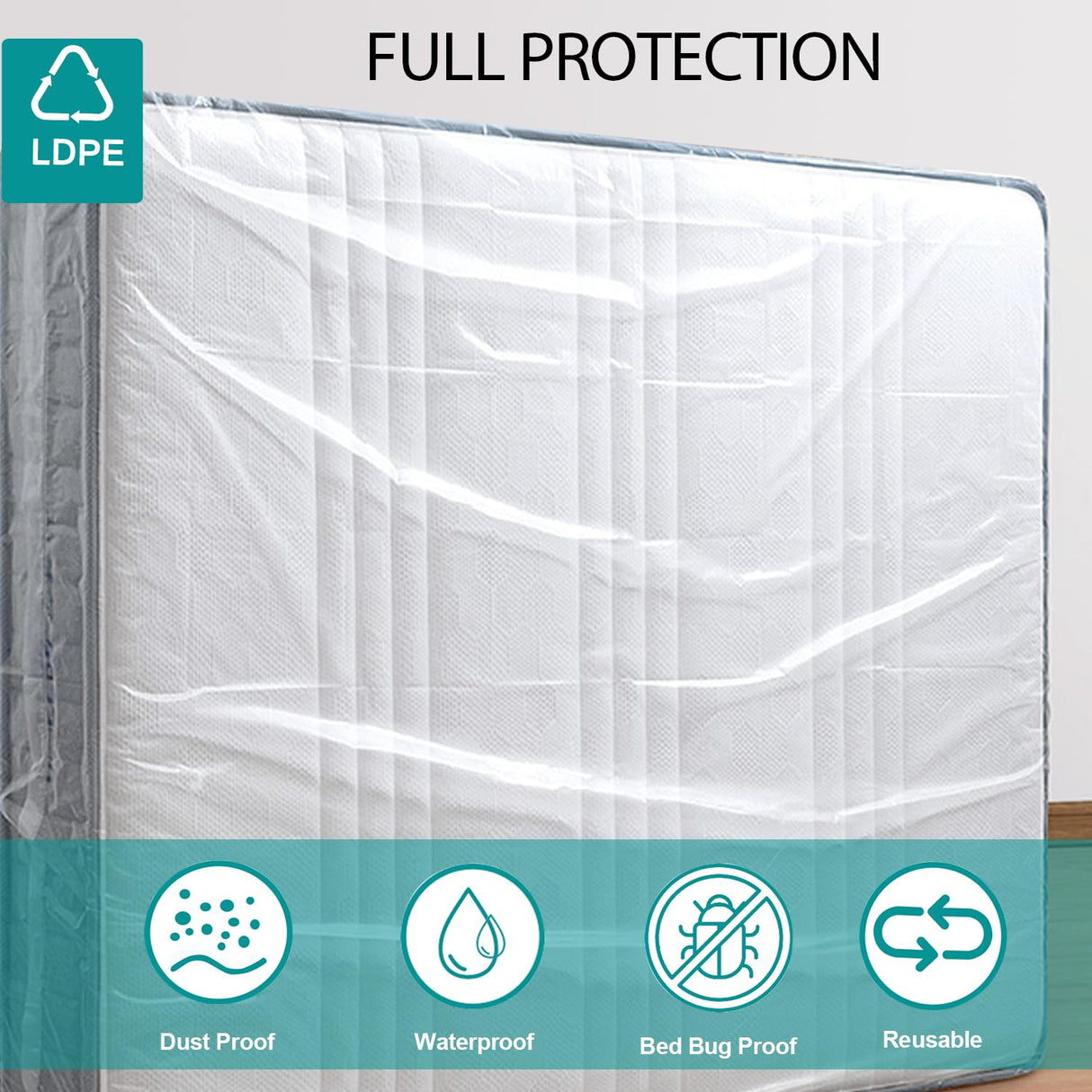 Mattress Bag for Moving Storage - Plastic Waterproof Mattress Protector Cover,Heavy-Duty Mattress Moving Supplies (1, King) CZXNBI