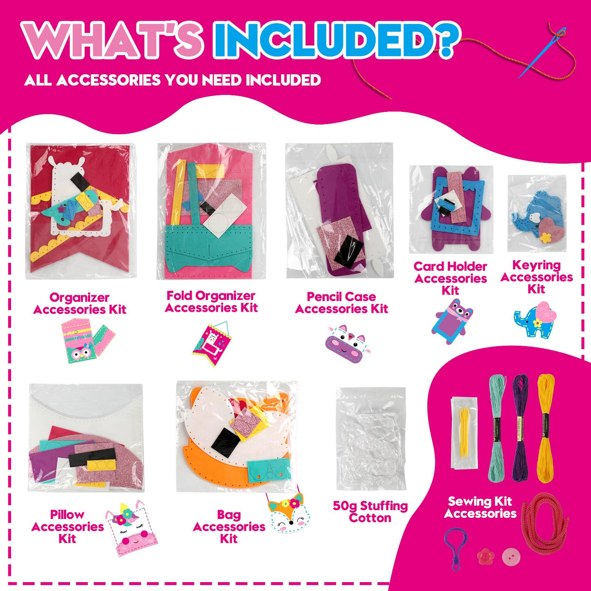 Sewing Craft Kit for Girls: DIY Felt Sewing Kit for Kids Ages 5-10, 7 Fun Projects with Stuffed Animals & Pillows, Learn to Sew Kit for Beginners, Ideal for Christmas & Birthday, Arts & Crafts Ideas SparkleMe