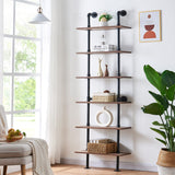 HOMBAZAAR Industrial 6-Tier Wall Mounted Bookshelf with Metal Frame in Oak Brown HOMBAZAAR