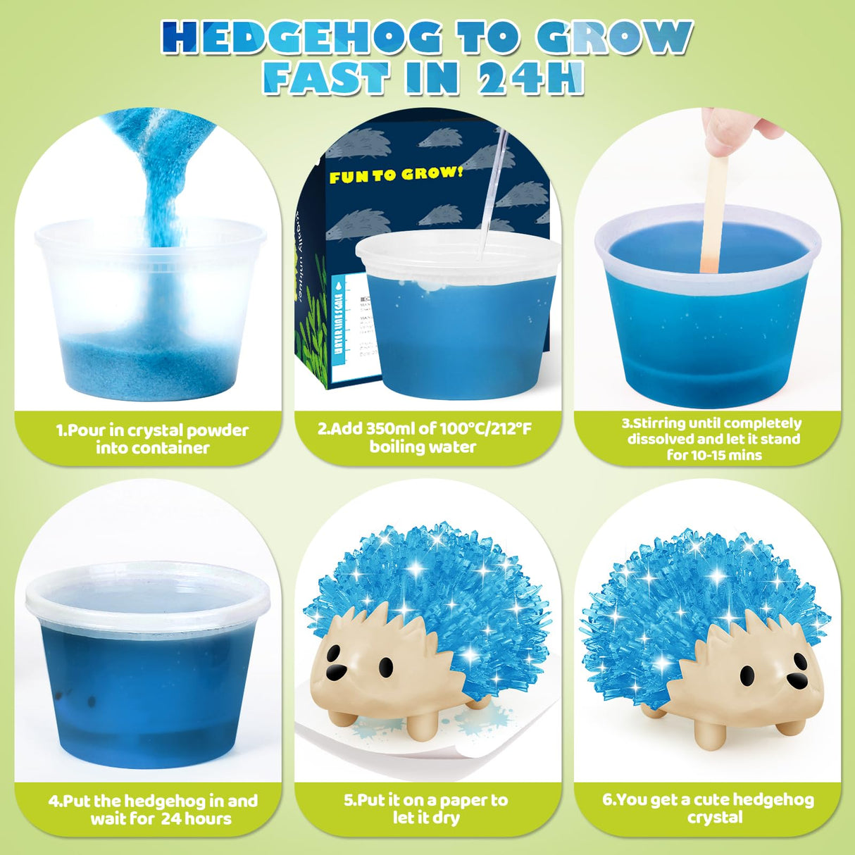 sdaymol Crystal Growing Kit for Kids - 2 Colors Hedgehog to Grow Fast in (24H),Science Experiments Learning & Educational Toys,Science Kits for Kids Age 8-12 STEM Project Gifts for Boys & Girls 6+ sdaymol