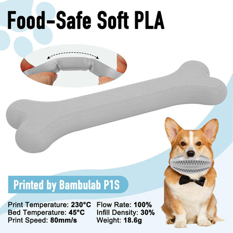 YXPOLYER Flexible PLA Food-Grade Soft PLA 3D Printer Filament 1.75mm 1KG for Printing Dog Chew Toys and Highly Elastic Bouncy Airless Basketball Pet Ball, Light Grey yxpolyer
