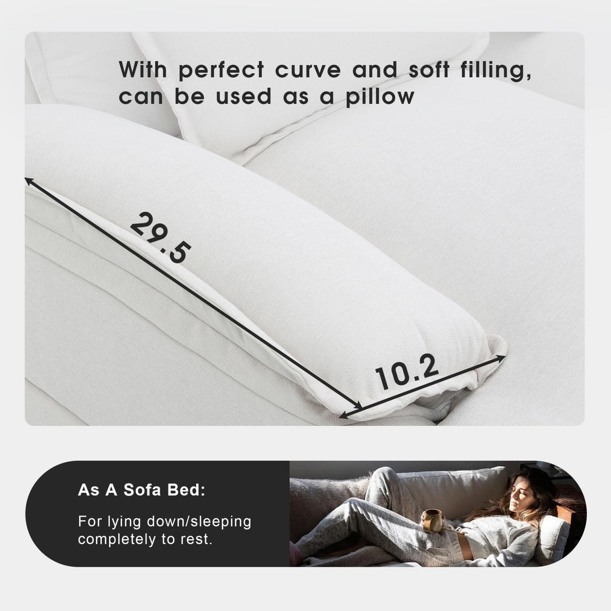 Merax 110" Modular Sectional Couches with Waist Pillows, 6-seat Upholstered Sleeper Sofa Bed Chaise Lounge for Living Room Furniture, White Merax