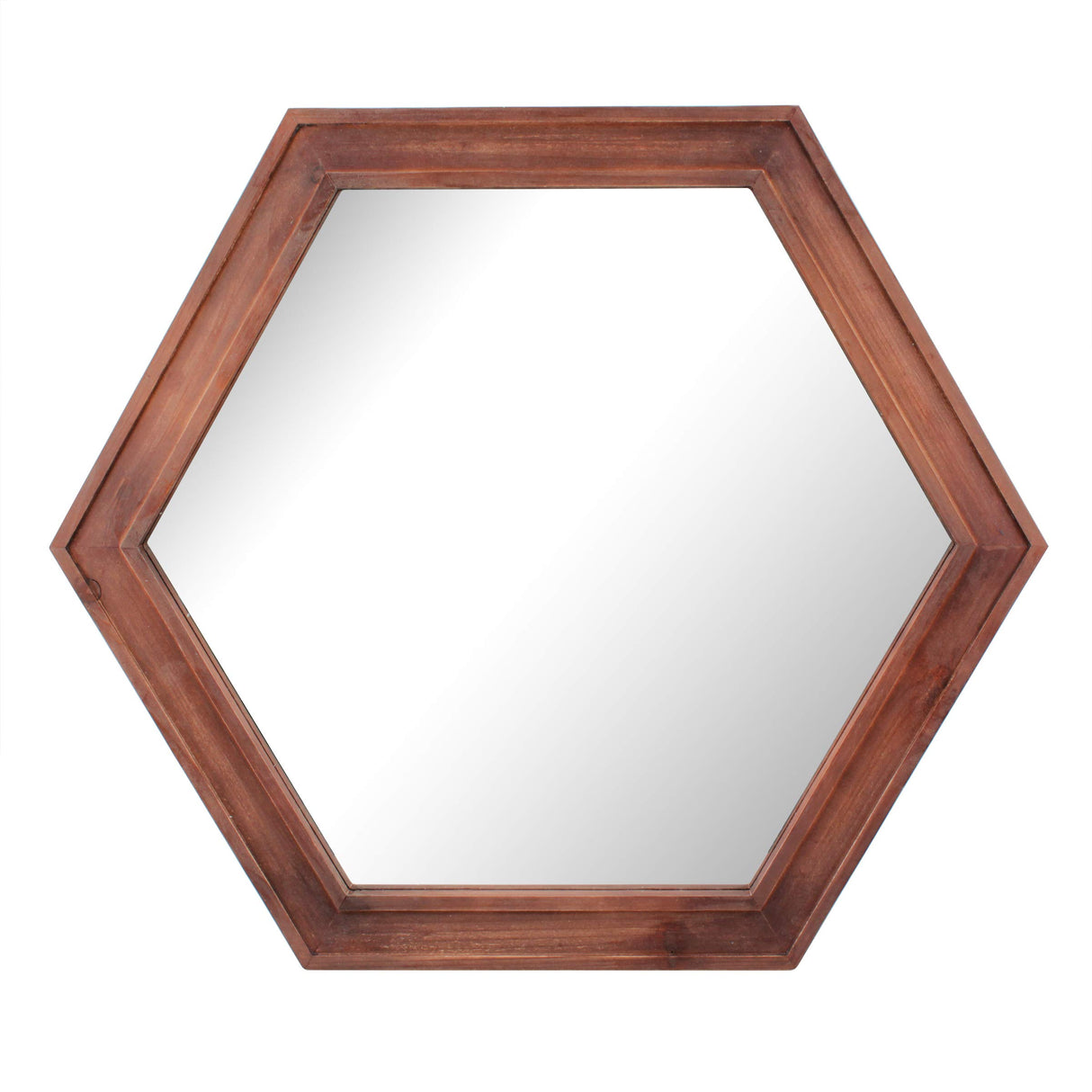 Stonebriar Decorative 24" Hexagon Wall Mirror with Redwood Frame and Attached Hanging Bracket, Decorative Country Rustic Decor for The Living Room, Bedroom, Bathroom, Hallway, and Entryway Stonebriar