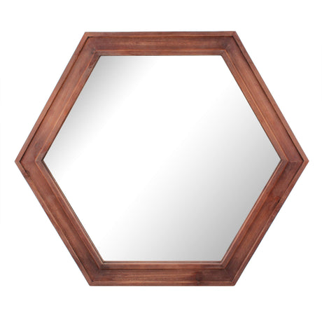 Stonebriar Decorative 24" Hexagon Wall Mirror with Redwood Frame and Attached Hanging Bracket, Decorative Country Rustic Decor for The Living Room, Bedroom, Bathroom, Hallway, and Entryway Stonebriar