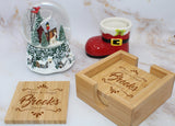 Tayfus Personalized Bamboo Coasters, Set of 4 Square Custom Coaster with Holder, Customized Gift Ideas For Christmas, Anniversary, Housewarming, Birthday, Engagement, Wedding Tayfus