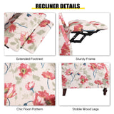 Consofa Upholstered Wingback Recliner Chair, Traditional Push Back Recliner Chair with Padded Seat, Fabric Floral Chair Wingback Recliner with Wooden Legs, Small Recliners for Small Spaces Consofa