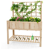 S AFSTAR Raised Garden Bed with Trellis, 48x23x63in Elevated Planter Box with Legs, Bottom Storage Shelf, Planter Liner, Wood Standing Planter Stand for Climbing Plants Flowers Vegetables Herbs S AFSTAR