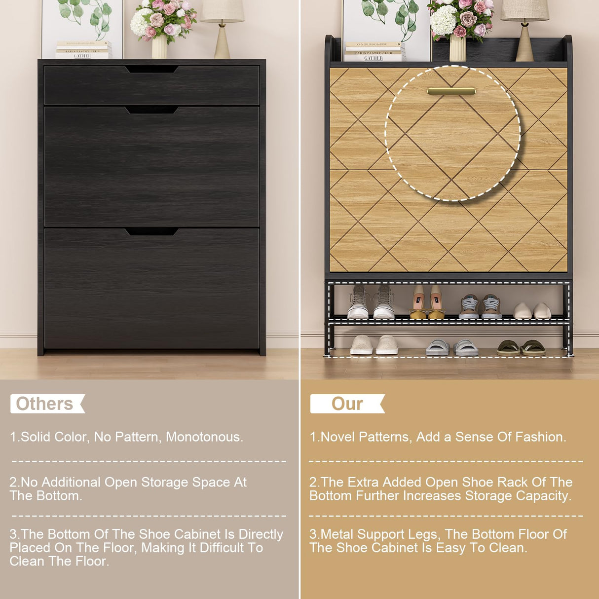 VTRIN Shoe Cabinet for Entryway Shoe Storage Cabinet with 2 Flip Drawers, Sturdy Wooden Boot Organizer Narrow Sneaker Rack for Front Door Entrance, Hallway, Small Space, Black VTRIN