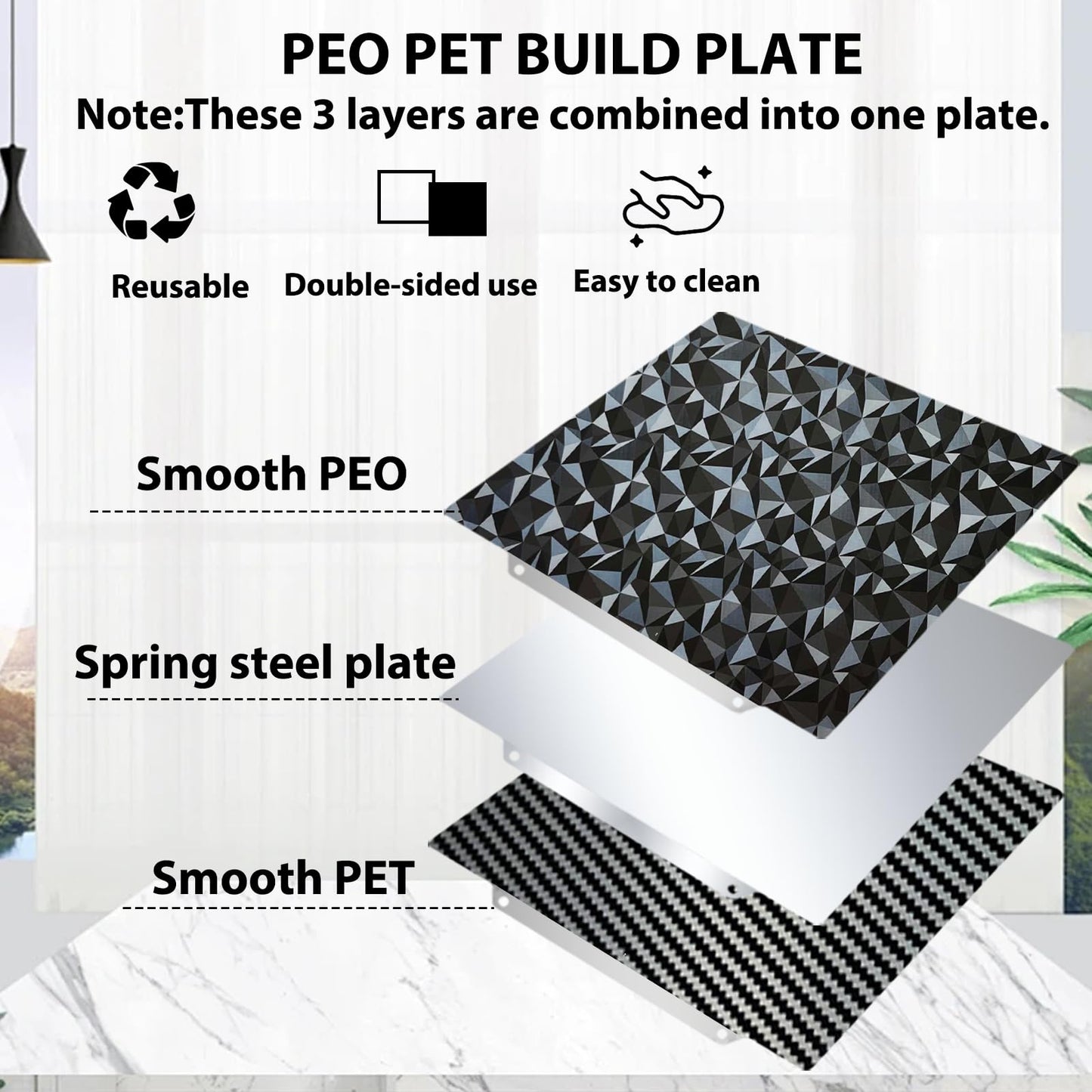 JUUPINE PEO PET Build Plate for Adventurer 5M/5M pro/Ender 3/3 Pro/Ender 3 S1/Ender 3 V2 Neo/Ender 3 Neo 3D printer,Diamond PEO+Carbon Fiber PET Spring Steel Sheet Plate 235x235mm 3D Printer  - WoodArtSupply