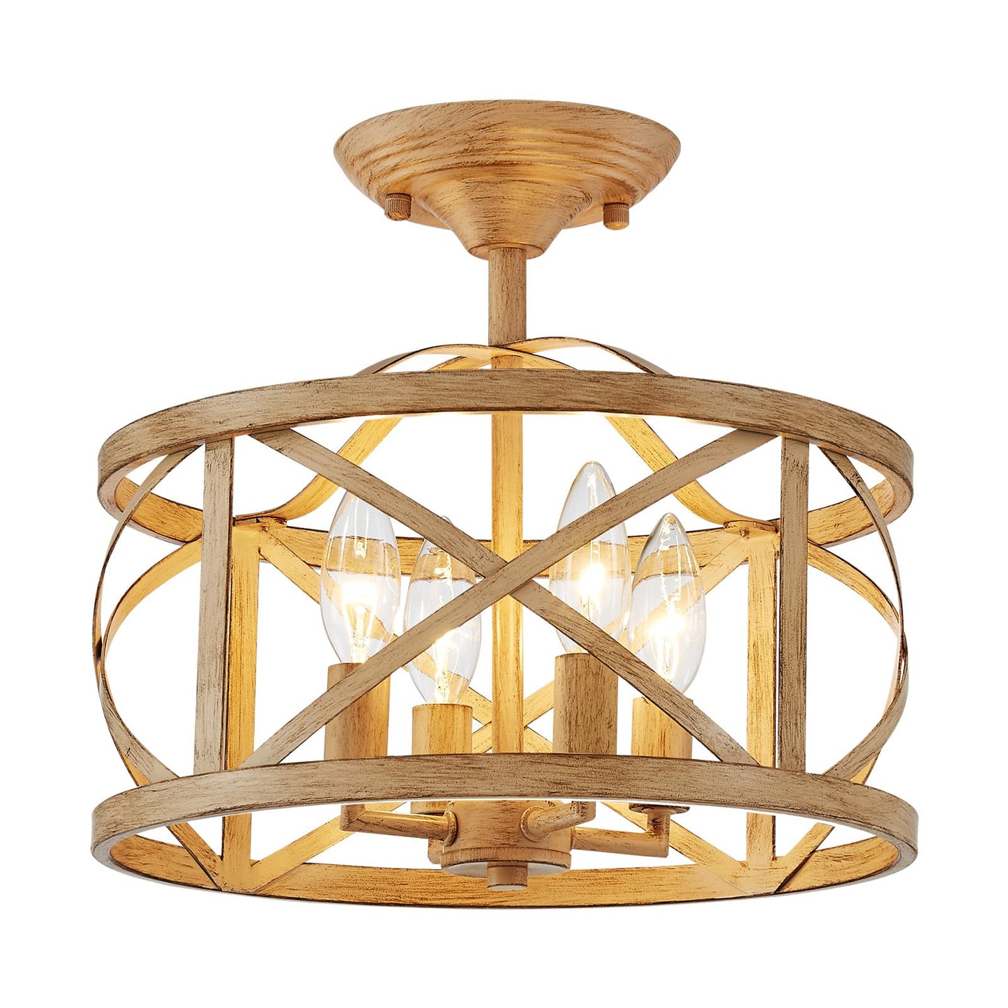 Semi Flush Mount Ceiling Light Fixture Vintage Ceiling Light Farmhouse Ceiling Light Metal Cage Ceiling Lamp for Kitchen Dining Room Hallwa Bedroom Living Room (Beige) - WoodArtSupply