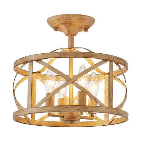 Semi Flush Mount Ceiling Light Fixture Vintage Ceiling Light Farmhouse Ceiling Light Metal Cage Ceiling Lamp for Kitchen Dining Room Hallwa Bedroom Living Room (Beige) LOOYD