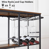 HOOBRO Bar Cart for The Home, 29.5 inches 3-Tier Serving Cart with Wheels, Rolling Kitchen Cart with Wine Rack and Glass Holder for Living Room, Party, Bar, Rustic Brown and Black BF21TC01G1 HOOBRO