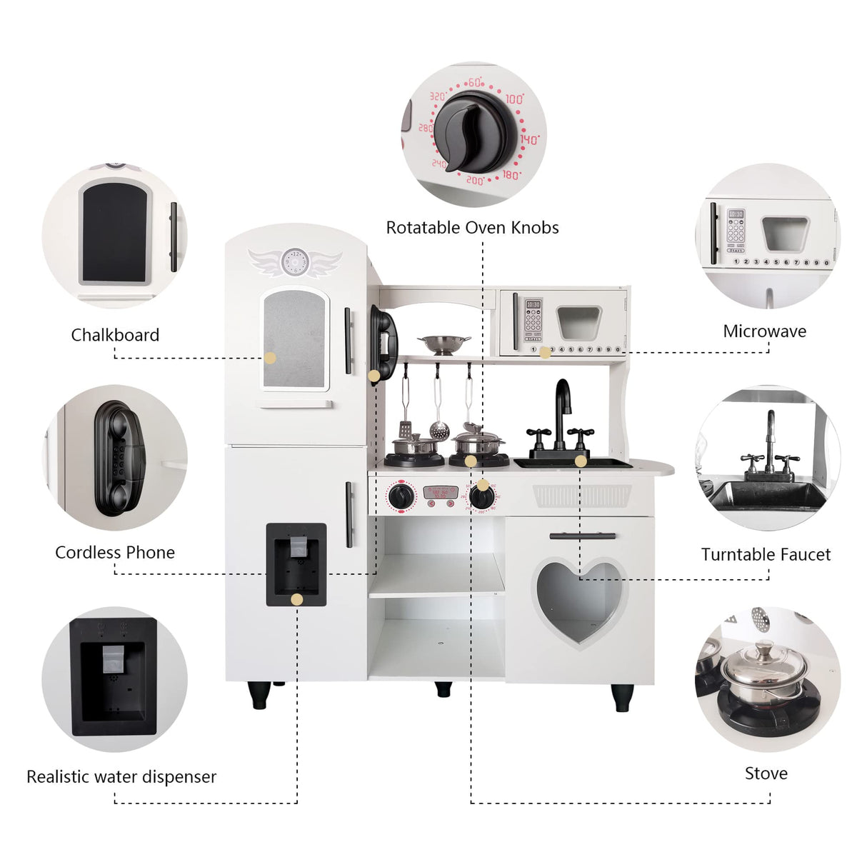 TaoHFE Play Kitchen Kitchen Set for Kids Wooden Toy Kitchen Sets for Boys Gift White Kitchen for Toddlers Kids Kitchen Playset Toys Kitchen Set for Kids Age 3+ Pretend Play with Lights & Sounds TaoHFE