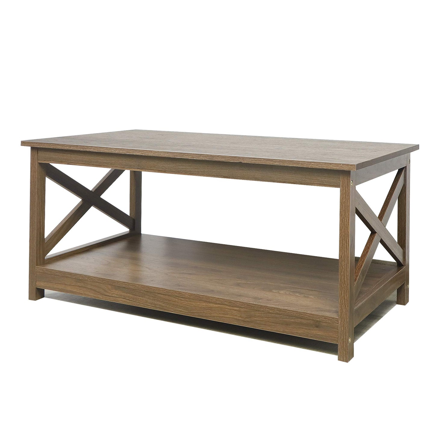 Rainbow Sophia Coffee Table, Modern Farmhouse Wood Coffee Table with 2-Tier Storage, 40 Inch, Dark Walnut - WoodArtSupply