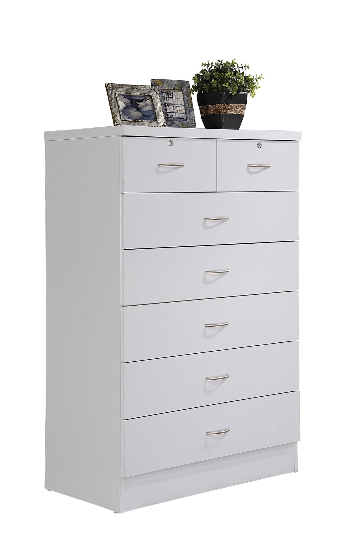 HODEDAH 7 Drawer Wood Dresser for Bedroom, 31.5 inch Wide Chest of Drawers, with 2 Locks on the Top Drawers, Storage Organization Unit for Clothing, White Hodedah