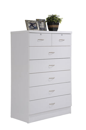 HODEDAH 7 Drawer Wood Dresser for Bedroom, 31.5 inch Wide Chest of Drawers, with 2 Locks on the Top Drawers, Storage Organization Unit for Clothing, White Hodedah