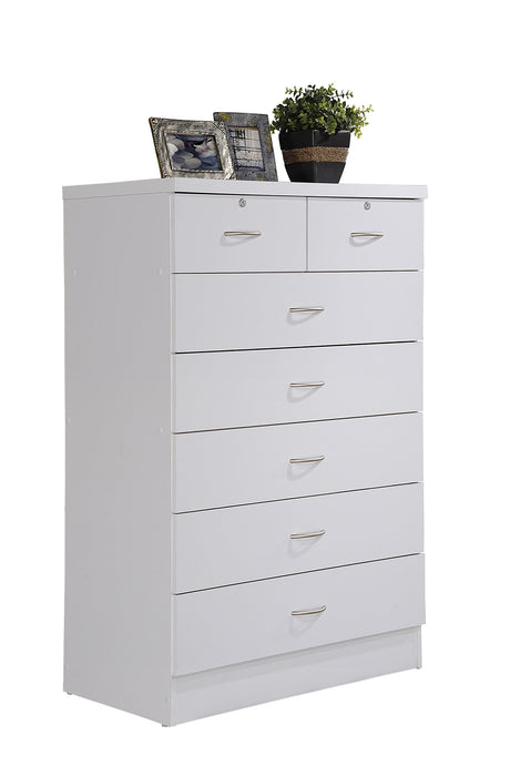 HODEDAH 7 Drawer Wood Dresser for Bedroom, 31.5 inch Wide Chest of Drawers, with 2 Locks on the Top Drawers, Storage Organization Unit for Clothing, White Hodedah
