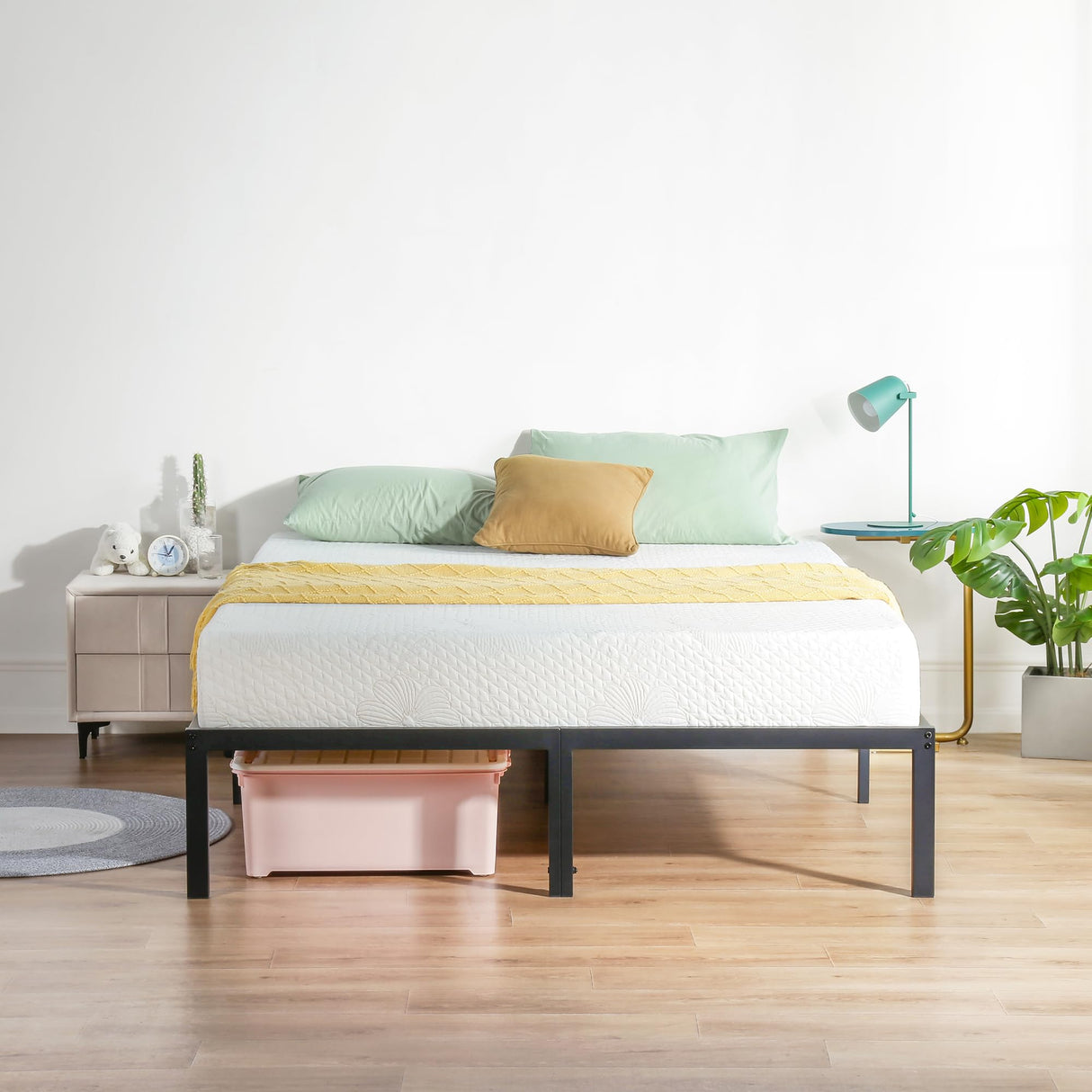 Olee Sleep 14 Inch Heavy Duty Steel Slat Anti-Slip Support, Easy Assembly Platform Bed Frame, Noise Free Steel Mattress Foundation, Maximum Storage, No Box Spring Needed, Black, King Size Olee Sleep