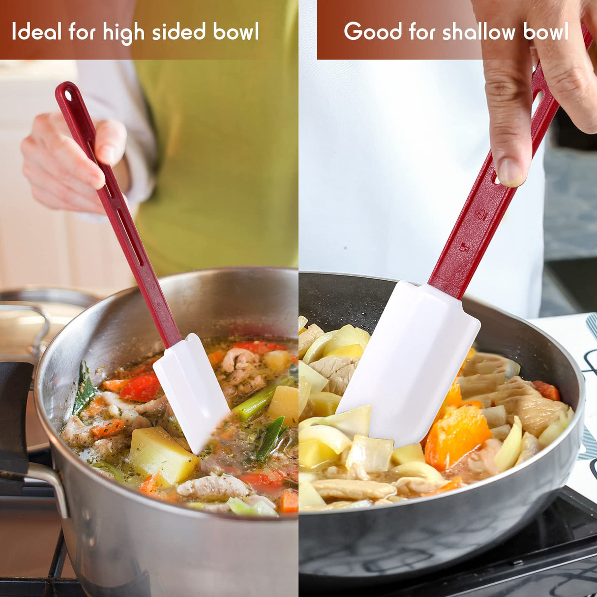 Norme 4 Pcs High Temp Silicone Spatulas Heat Resistant Rubber Spatula Commercial Silicone Scraper with Handle for Kitchen Cook Baking Mixing Utensil, Dishwasher Safe (10 Inch,14 Inch) Norme