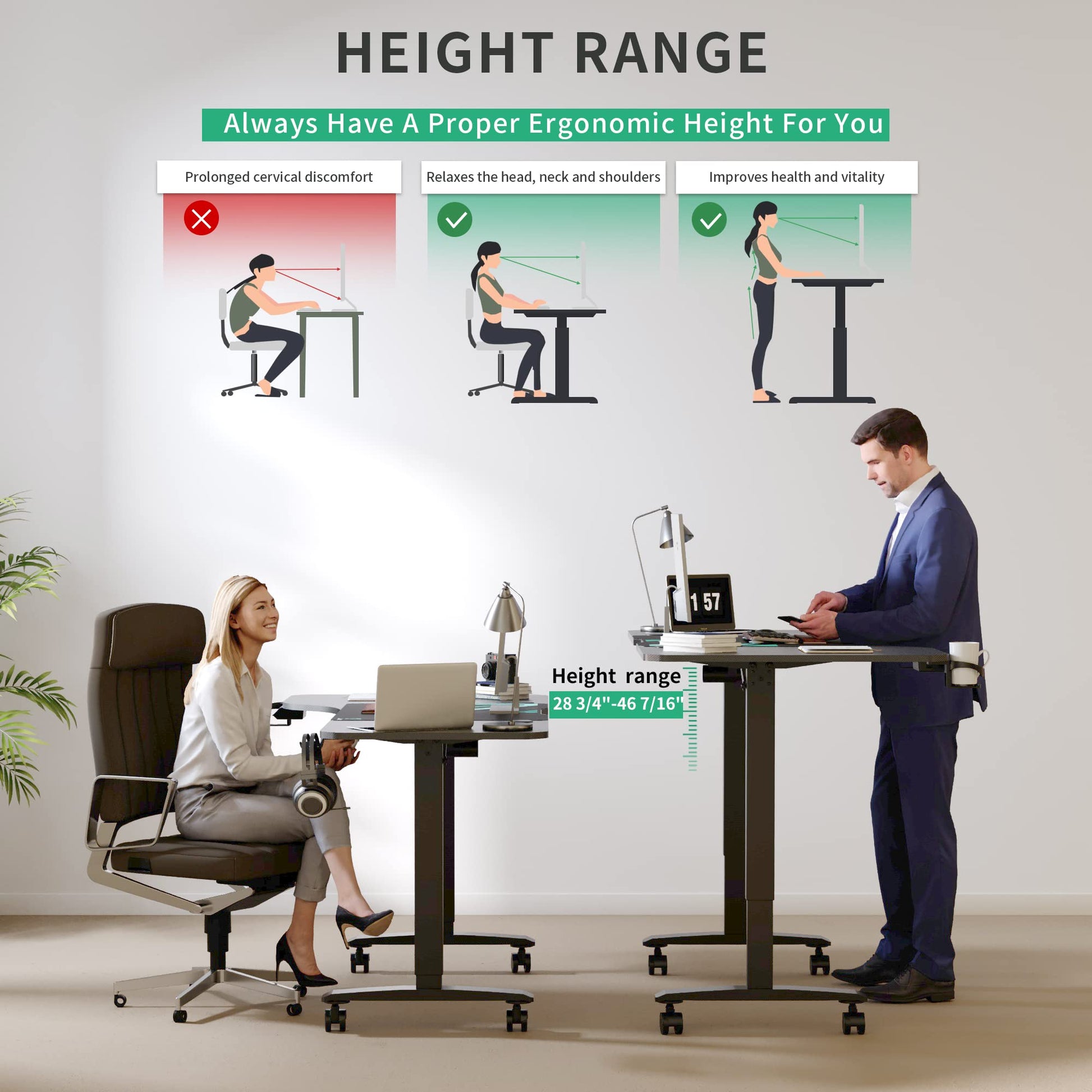 JWX L Shaped Electric Standing Desk, 63 Inches Stand Up Corner Desk, Home Office Sit Stand Desk with Carbon Firben Top, Black Frame & Caster Wheels Set… - WoodArtSupply