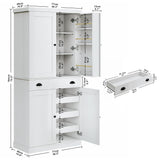 IRONCK Kitchen Pantry Cabinet with Sliding Storage Rack and 6 Hanging Shelves, 72" Height Tall Freestanding Cupboard for Living Room, Dining Room, Laundry, White IRONCK