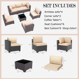 Gotland 7-Piece Outdoor Patio Furniture Set - All-Weather PE Rattan Sectional Wicker with Replaceable Khaki Waterproof Cushions & Coffee Table Gotland