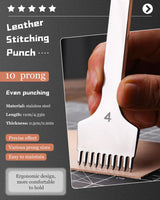 FOUSNOW Leather Stitching Punch, 10 Prong Leather Fork Prong Punch, 4mm Lacing Stitching Chisel Tools, DIY Working Tools for Punching FOUSNOW