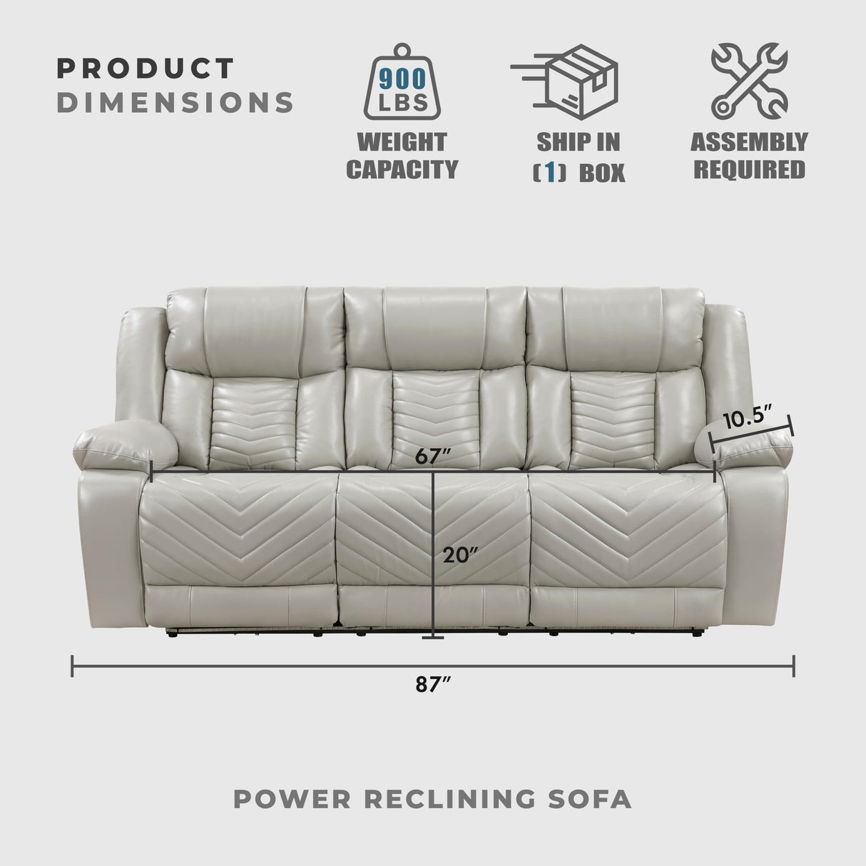 Lexicon Wall Hugger Power Double Reclining Sofa with Center Drop-Down Table, Faux Leather Home Theater Seating with LED Lighting/USB Charging Ports/Wireless Charger/Cup Holders, Magazine Pocket, Gray Lexicon