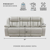 Lexicon Wall Hugger Power Double Reclining Sofa with Center Drop-Down Table, Faux Leather Home Theater Seating with LED Lighting/USB Charging Ports/Wireless Charger/Cup Holders, Magazine Pocket, Gray Lexicon