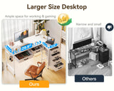 Coleshome 42 Inch L Shaped Desk with Drawers, Computer Desk with Power Outlets, Home Office Desk with 6 Drawers, Reversible Corner Desk for Small Space, Study Work Table with Hook, White Coleshome