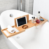 Hcirjhie Wood Foldable Bathtub Tray Caddy Bamboo Bathtub Tray Expandable, Bath Tub Table Caddy with Extending Sides - Bathtub Accessories for Women Hcirjhie