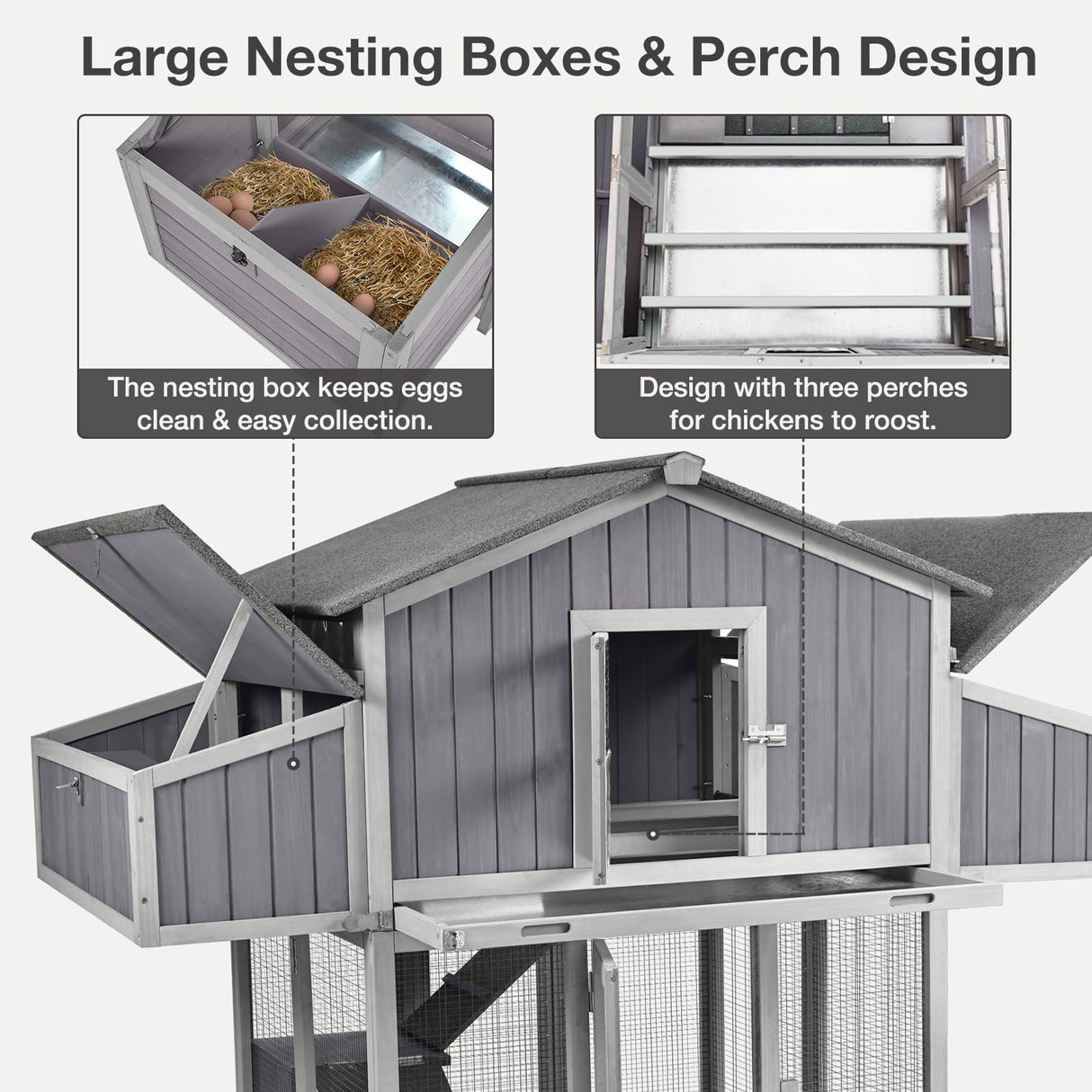 MEDEHOO Large Chicken Coop - Unique Folding Design for Easy to Set Up - Chicken House for Outdoor with Two Nesting Box, Leakproof Pull-on Tray, and UV-Resistant Roof Panel MEDEHOO