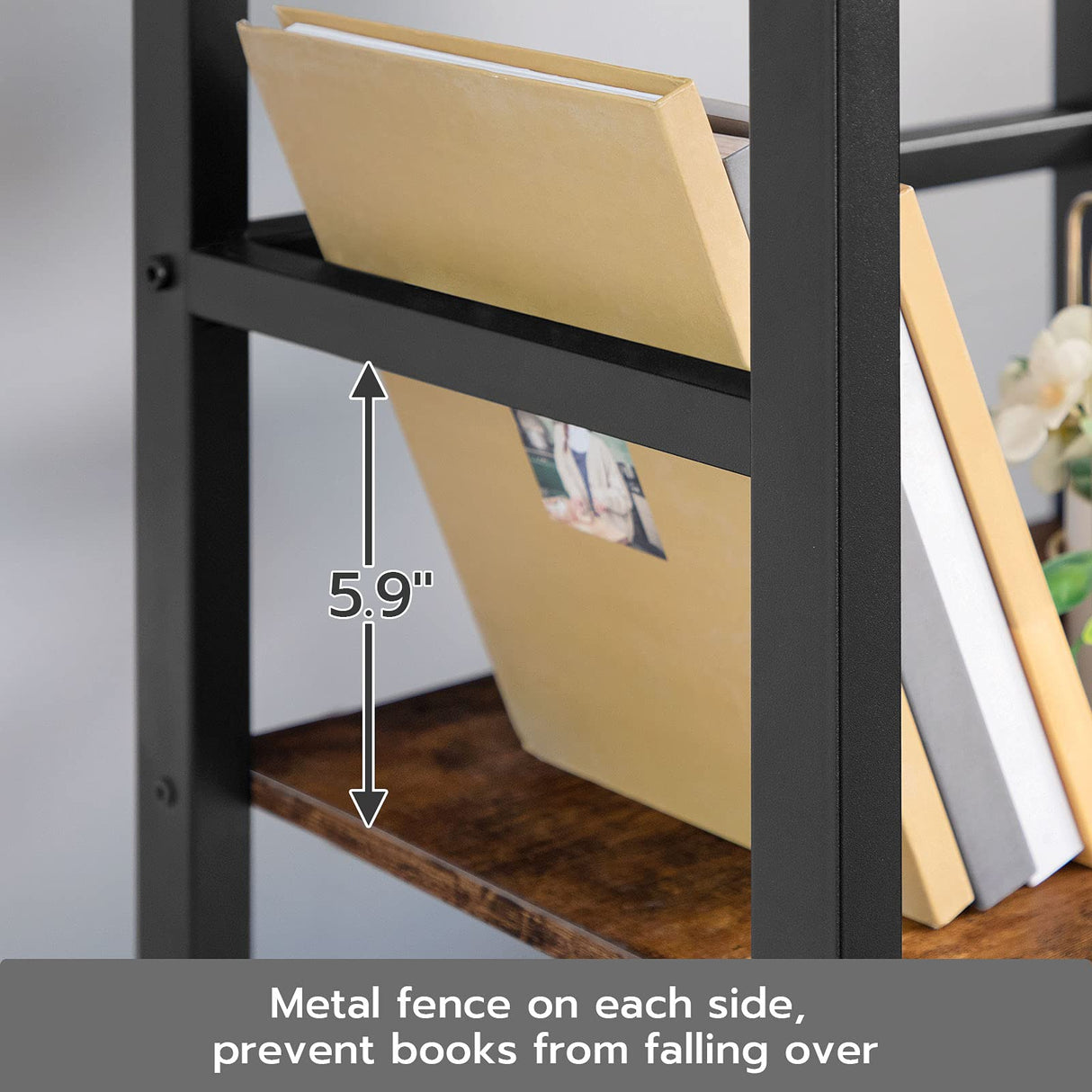 HOOBRO Rustic Brown 3-Tier Narrow Bookshelf & Record Storage Rack HOOBRO