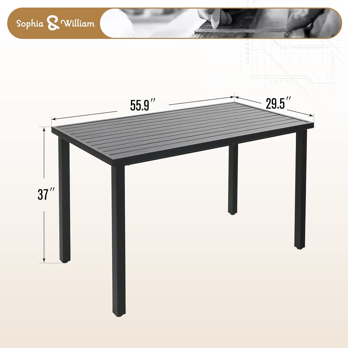 Sophia & William 37" Tall Patio Outdoor Bar Table, Metal Counter Height Dining Table with Wood Grain Tabletop, Adjustable Feet Mats, Rectangular Bistro Table with E-Coating for Porch Yard Lawn Sophia & William
