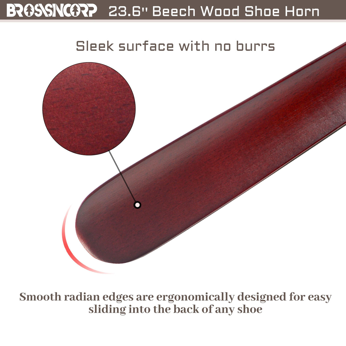 Brosisincorp Wooden Shoe Horn Long Handle For Seniors 23.6" Easy Wear Helper Shoehorns Women Kids Baby Elderly Hanging Rings Red Beech Wood Brosisincorp