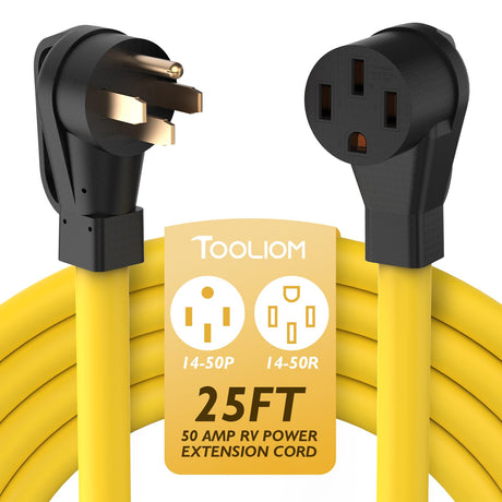 TOOLIOM 50 Amp Generator Cord, NEMA 14-50P/14-50R 50 Amp RV/EV Extension Cord, 125/250V 12500W 6/3+8/1 AWG STW, Power Extension Cord for Generator RV/EV Trailer Camper, UL Listed (25FT) TOOLIOM