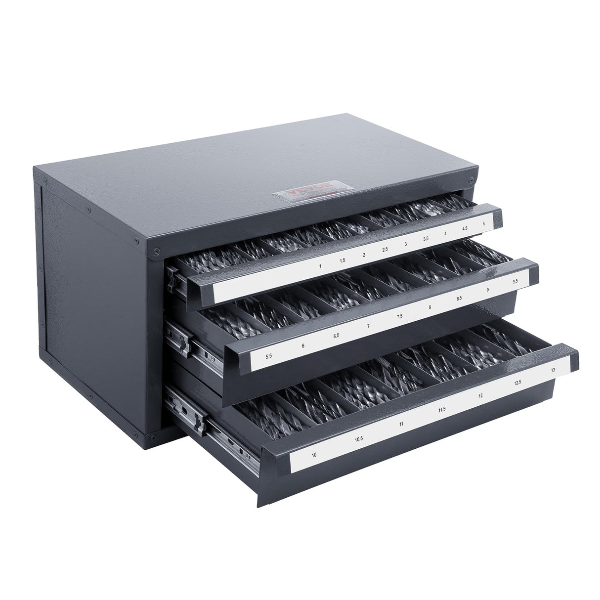 VEVOR Drill Bit Organizer - Three-Drawer Steel Cabinet for 1mm to 13mm, Labels, Stackable VEVOR