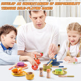 GAGAKU Wooden Dish Set for Kids,Play Dishes for Kids Kitchen, Wood Plates Set for Toddler, Montessori Wooden Kitchen Toys Accessories GAGAKU