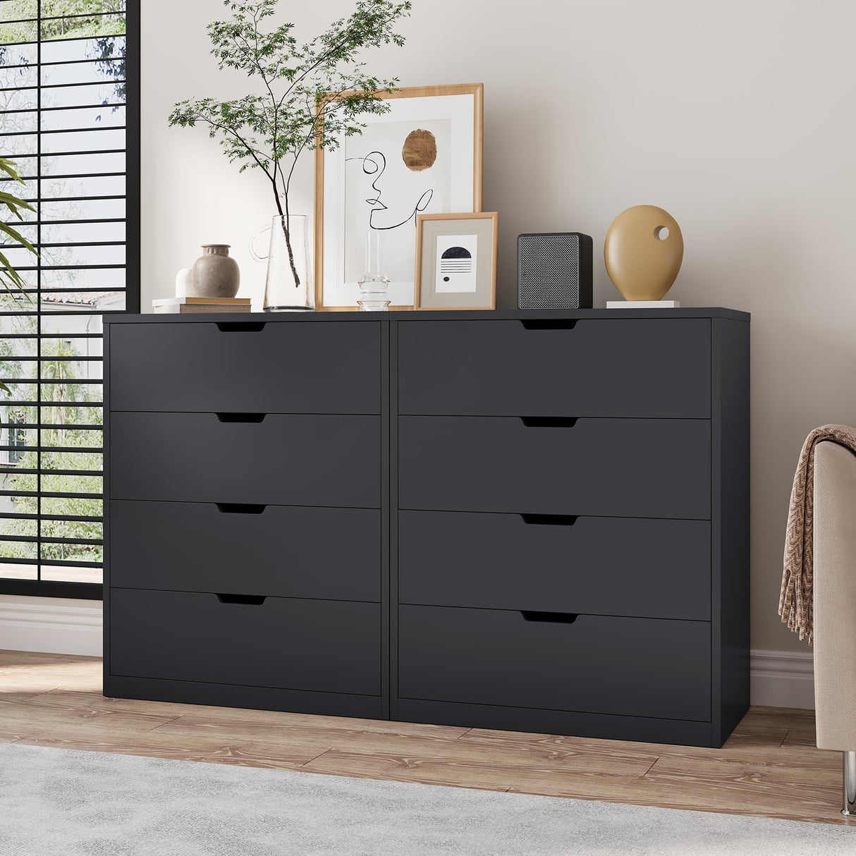 HAUOMS Modern 4 Drawer Dresser, Black Chest of Drawers for Bedroom,Closet Dressers with Drawers for Living Room, Entryway, Hallway HAUOMS