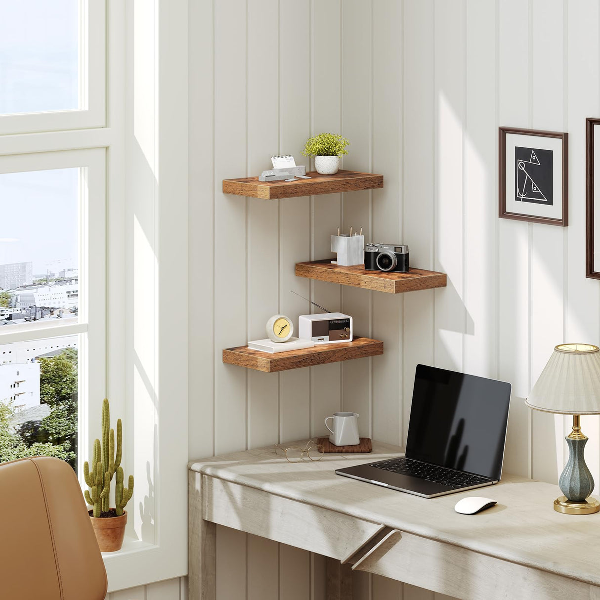 RALGEND Floating Shelves for Wall, 1.5" Thick Wall Shelf Set of 3 with Invisible Brackets, 15.7L x 7.9W Hanging Shelves Farmhouse Home Decor for Bathroom, Living Room, Bedroom, Kitchen, Rustic Brown RALGEND